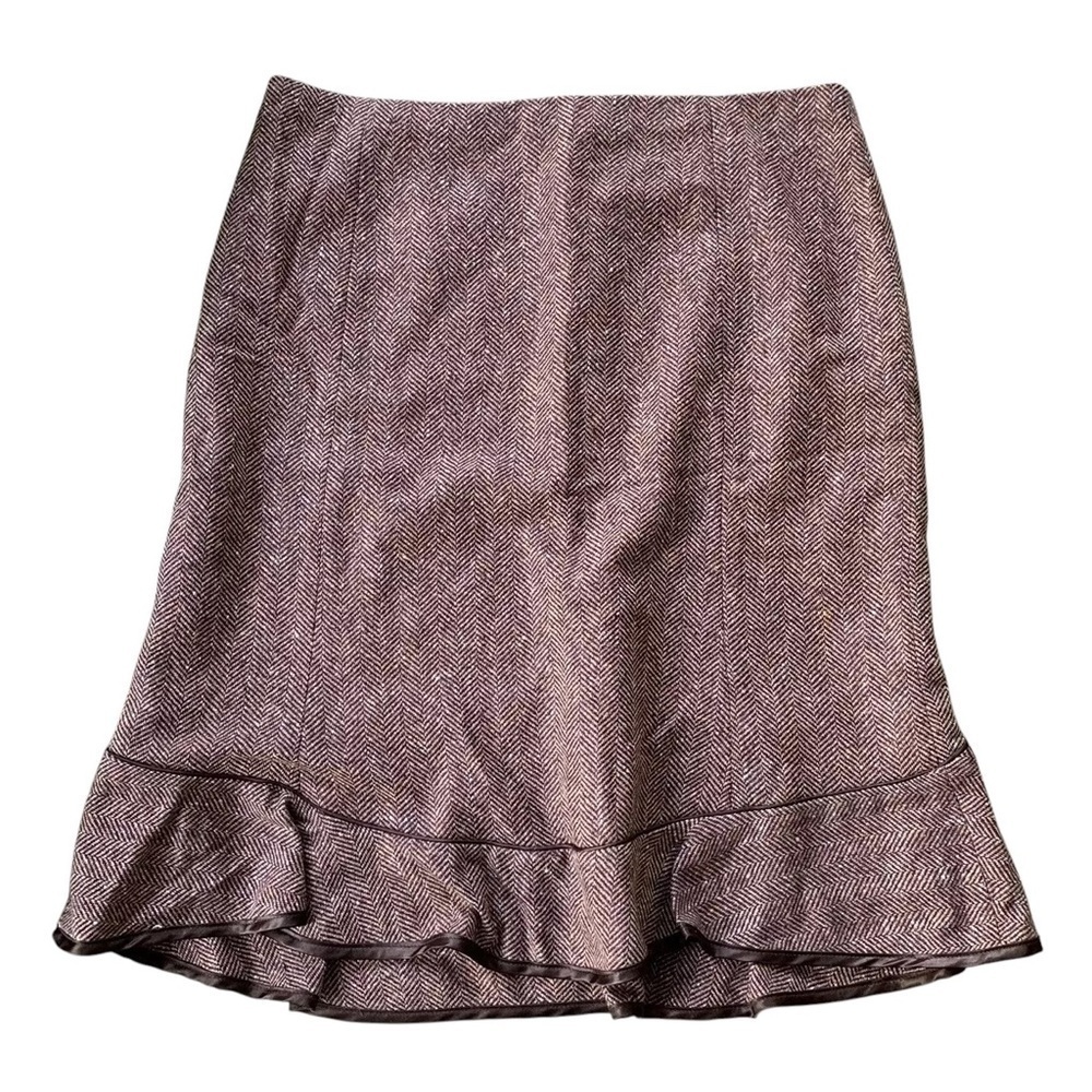 Gap Wool Blend Herringbone Ruffle Peplum Pencil Skirt Career Brown Size 6